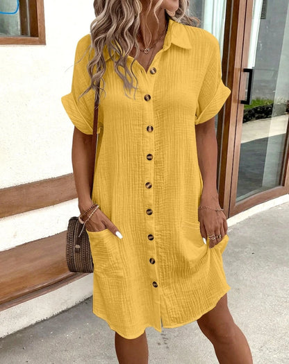 Zeitloses Leinen-Optik Kleid mit Taschen